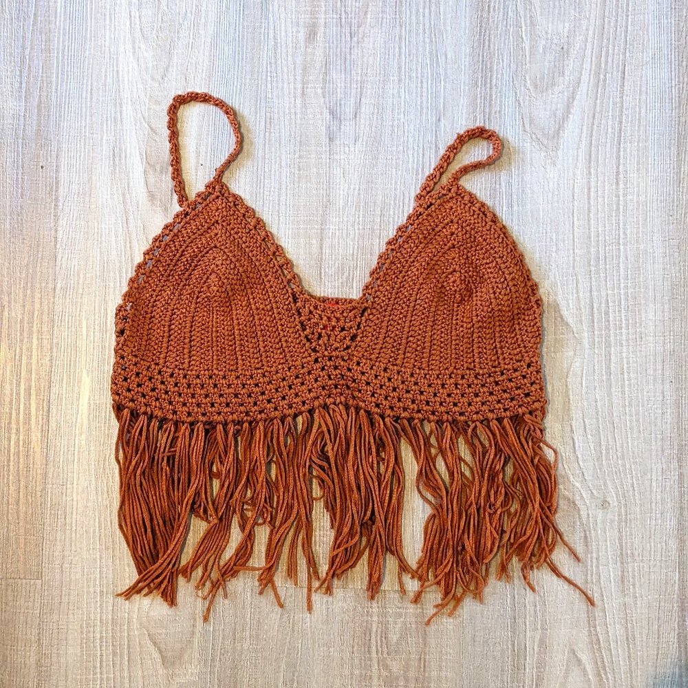 EUC Marpressel Crochet Fringe Crop Top Festival Wear